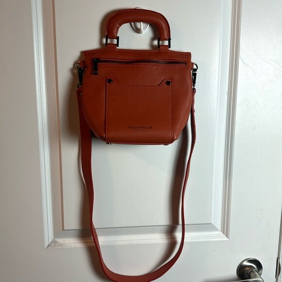 Viola Castellani Orange Small Crossbody Pebbled Leather Purse - Picture 2 of 8